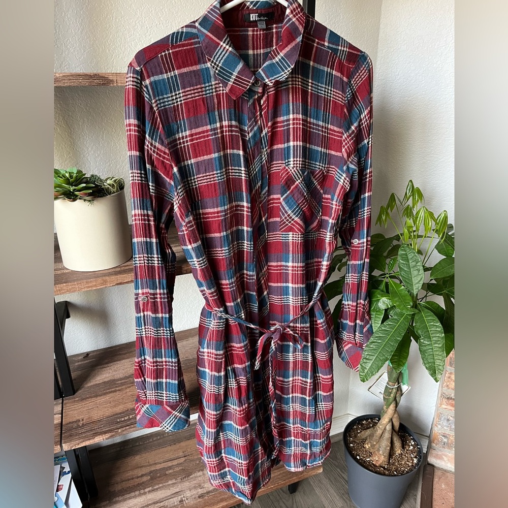 Kut from the Kloth Button-Up Flannel Dress (L)